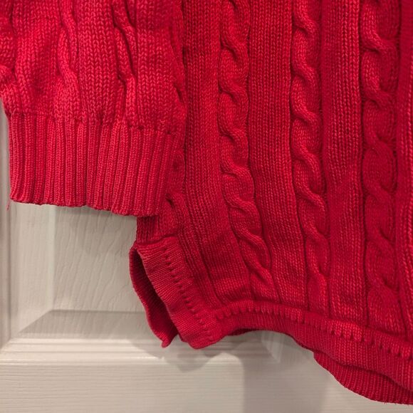 Talbots Red Cable Knit long fisherman Sweater Valentine's day soft cotton sz XL - Picture 5 of 6